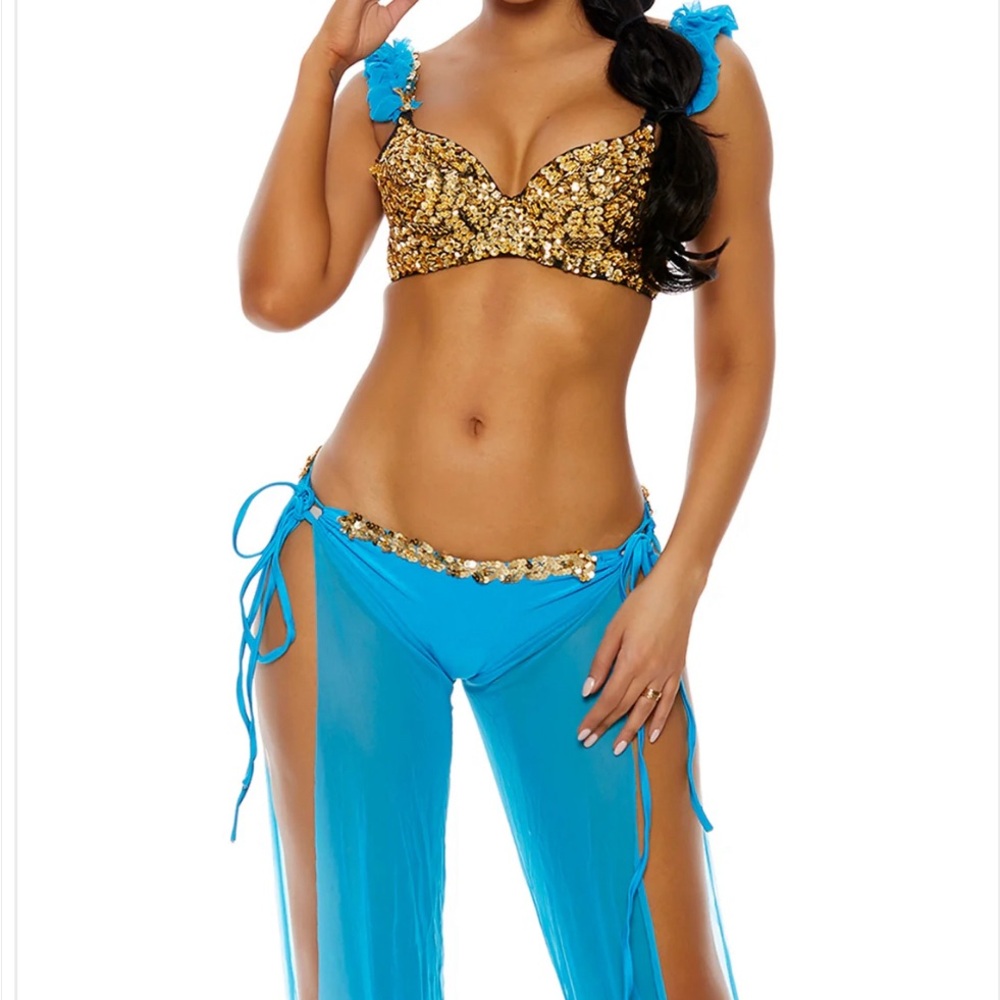 Golden and Blue Bra-Style Swimwear Set